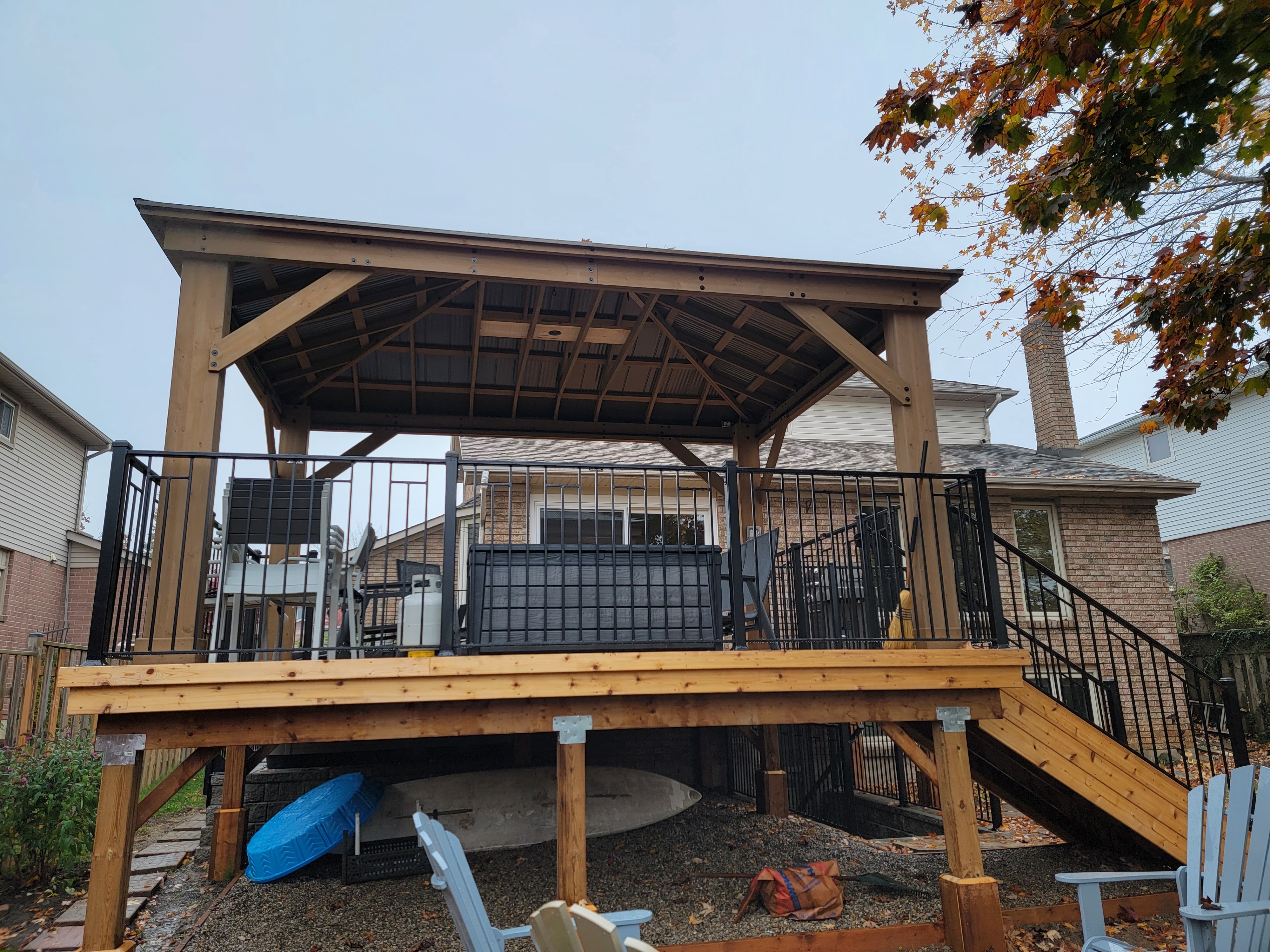 Deck with Hot tub and hardscaped landing